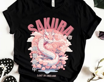 Sakura Japonés Dragón Unisex Softstyle Camiseta