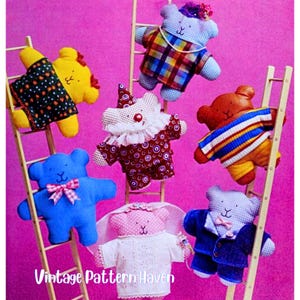 Vintage Bear Soft Toy Sewing Pattern PDF | Easy Scrap Fabric Toy | Baby Gift | DIY Teddy Bear with Clothes | Beginner Friendly Project