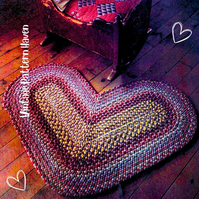 Red Heart Rug Patterns Vintage Braided Heart Rug Pattern PDF – Easy Beginner Craft – Rustic ...