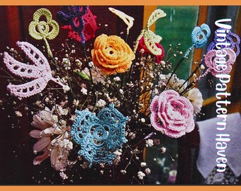 Irish Crochet Flower Bouquet Pattern – Vintage Forever Flowers, Roses, Shamrocks, Pansies, Wedding Decor, Mother's Day Gift, DIY Home Decor