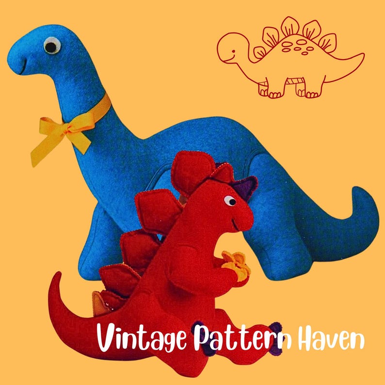 XL Dinosaur Sewing Pattern PDF – Apatosaurus & Stegosaurus Soft Toy ...