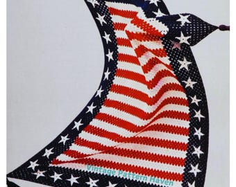 Vintage Stars and Stripes Afghan Crochet Pattern - 1970s Patriotic Red, White & Blue Throw Blanket with Stars - 4th of July Home Decor