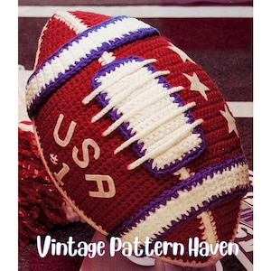 Modello all'uncinetto vintage a tema football americano - Cuscino o peluche a tema football americano - Modello PDF retrò per regalo sportivo o decorazione della cameretta dei bambini