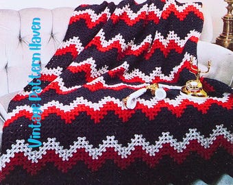 Vintage Crochet Zig Zag Afghan Pattern – Granny Ripple Throw, Easy Retro Blanket, DIY Crochet Blanket PDF, Retro Home Decor Gift