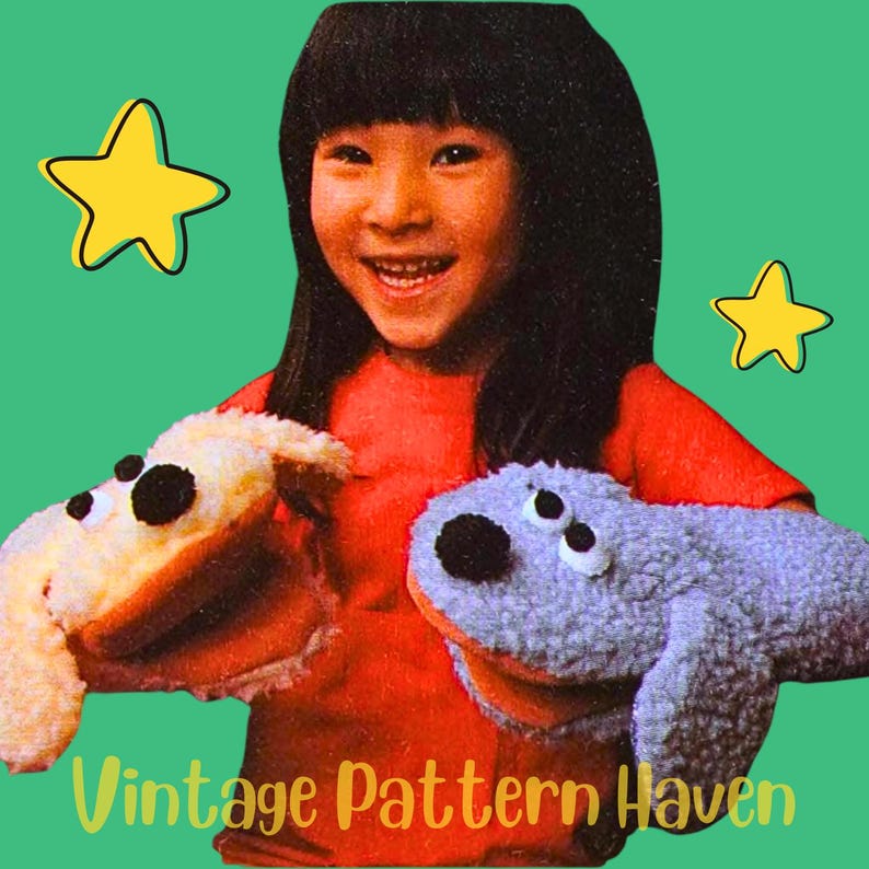 Vintage Dog Puppet Sewing Pattern – DIY Hand Puppet Toy – Easy Quick Craft Project for Kids – Fun Soft Plush Animal Puppet Gift Idea image 1
