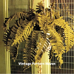 Virkmönster för vintagehängande ormbunkar – DIY Retro växtdekor, naturtro grönska, bohemisk heminredning, PDF digital nedladdning