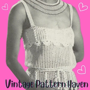 May include: A white crochet top with a square neckline and a scalloped trim. The top has thin straps and a tie at the waist.