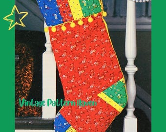 Molde de meia de Natal vintage em patchwork em PDF – Molde de costura para meia de chita, projeto de retalhos de tecido, decoração boho para festas