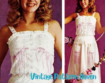 Molde de costura vintage em PDF | Conjunto de blusa e saia estilo cottagecore para o verão | Camisola com bordado inglês e anágua de renda (faça você mesmo - é necessário ampliar o molde)