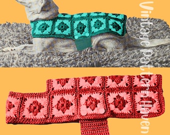 Granny Square Dog Coat Crochet Pattern PDF – 1970s Vintage Pet Sweater – Retro Dog Jacket for Small Medium Large Dogs – Scrap Yarn Project