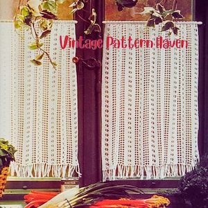 Crochet Café Curtain Pattern PDF – Vintage 1970s Crochet Curtain – Boho Fringed Curtain – DIY Cotton Window Curtain Pattern