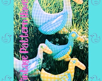 Vintage 1970s Sewing Pattern – Gingham Patchwork Ducks – Whimsical Soft Toy PDF – Baby Shower Gift – Nursery Decor – Easter Fabric Craft