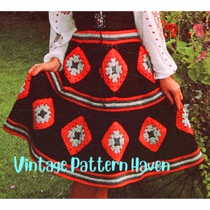 Granny Square Skirt Crochet Pattern - Boho Skirt, Hippie Style, PDF Pattern, Vintage Crochet, DIY Clothing, Festival Outfit, Easy Crochet