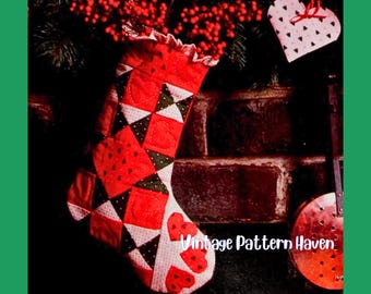 Molde para meia de Natal em patchwork • Meia acolchoada com estrela e coração de Ohio • PDF de costura vintage • Projeto de colcha de Natal fácil para iniciantes