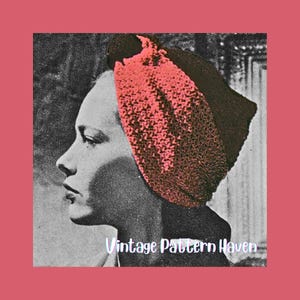 1940s Crochet Turban Pattern PDF, Vintage Head Wrap Headscarf, Retro Chic Pin Up Hat, Easy Beginner Crochet Fashion Accessory