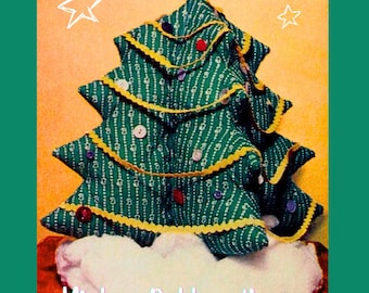 Calico Christmas Tree Sewing Pattern – Vintage Fabric Holiday Craft, Festive Table Decor DIY, 18" & 7" Trees, Scrap Fabric Project