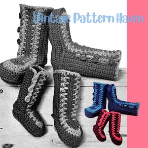 Patroon gehaakte huislaarzen jaren 1970, vintage pantoffels met knoopdetail, oma-vierkante stijl, 3 maten voor kinderen en kleine volwassen voeten