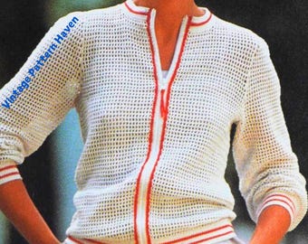 Retro Filet Crochet Jacket Pattern – Vintage Summer Zip Cardigan PDF – Stylish Lightweight Mesh Crochet Design for Casual or Elegant Outfits