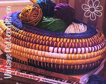 Vintage Coiled Basket Pattern – DIY Yarn Wrapped Basket – Easy Scrap Yarn Craft – Tribal Oval Rope Basket Tutorial – Home Decor Gift Idea