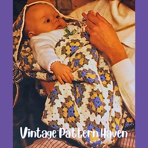 Vintage Crochet Baby Wrap Pattern | Granny Square Swaddle Sack | Easy Crochet Baby Cocoon DIY | Pram Sleep Sack PDF | Retro Baby Gift Idea