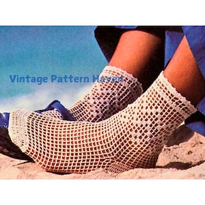 Vintage Filet Crochet Socks Pattern PDF – Delicate Lace Socks, Boho Summer Footwear, Wear with Sandals, Lightweight Ladies Crochet