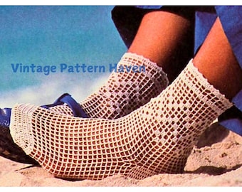 Vintage Filet Crochet Socks Pattern PDF – Delicate Lace Socks, Boho Summer Footwear, Wear with Sandals, Lightweight Ladies Crochet