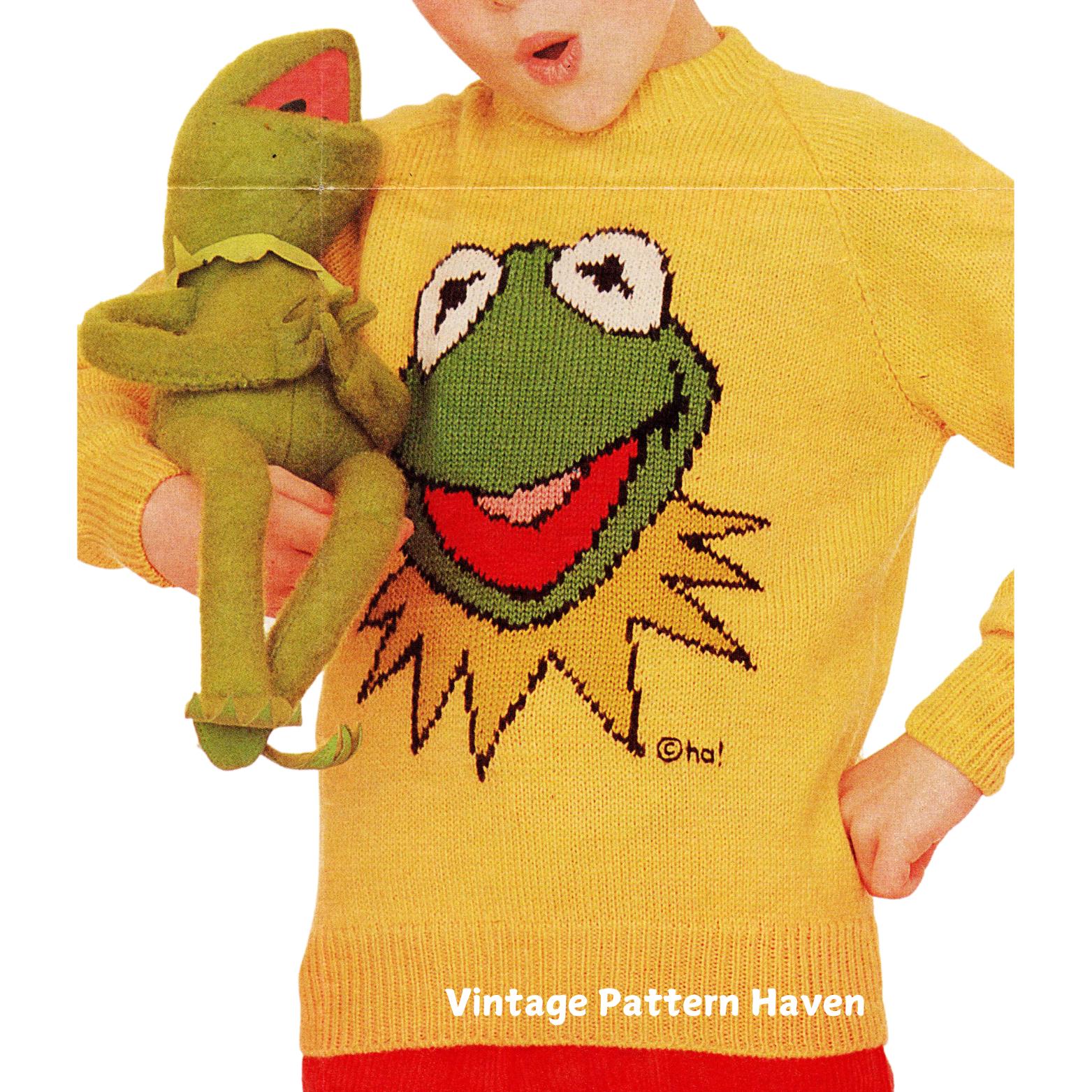Vintage Muppet Sweater Knitting Pattern – Miss Piggy & Kermit Intarsia ...