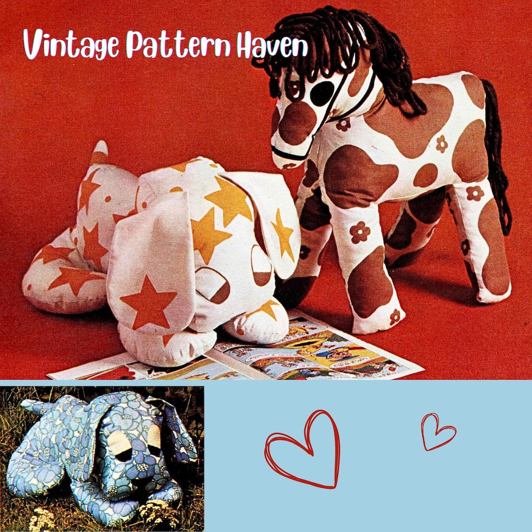 Vintage Dog & Pony Sewing Pattern PDF | Large Stuffed Animal Toys ...