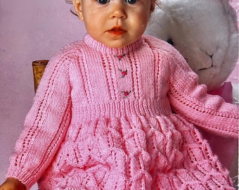 Adorable 1970s Knitted Baby Dress Pattern – Vintage Retro Design, Sizes 3, 6, 12 Months, Easy DIY, Organic Cotton Yarn, PDF Download Only