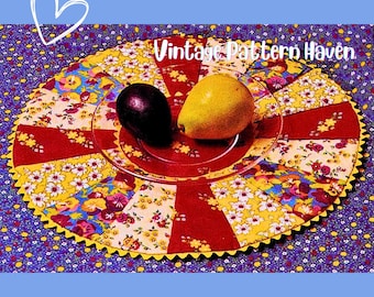 Vintage Dresden Plate Placemat Pattern – Easy Patchwork Sewing Project, Scrap Fabric Craft, Retro Boho Table Mat, DIY Home Decor Gift