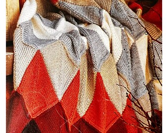 Vintage 1980s Knitted Diamond Motif Rug Pattern – Easy Knit Afghan Blanket, Cozy Fall Colors, PDF Download, Warm & Stylish Retro Home Decor