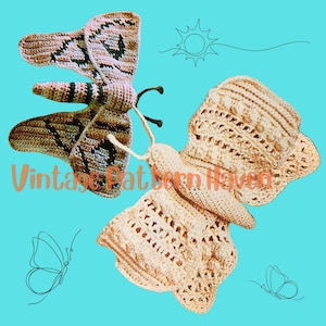 Vintage Crochet Butterfly & Moth Pattern PDF – Pretty Insect Appliqué – DIY Crochet Keychain, Earrings, Gift Topper, Home Decor Motif