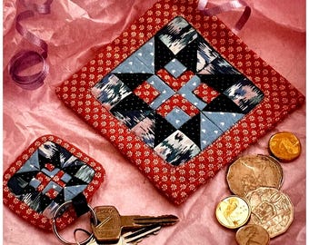 Folded Star Patchwork Key Ring & Coin Purse Sewing Pattern | 1990s Vintage DIY Gift | Easy Fabric Scraps Craft