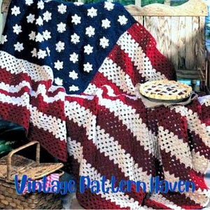 American Flag Afghan Crochet Pattern PDF – Patriotic Stars & Stripes Throw, Vintage USA Blanket, Fourth of July Decor, Worsted Weight Yarn