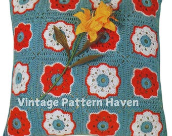 Vintage Granny Square Cushion Pattern - Bold & Colorful Crochet Pillow PDF | Easy DIY Retro Accent for Sofa or Bed | Unique 80s Home Decor!