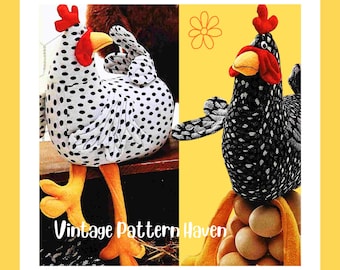 Vintage Fabric Chicken Sewing Pattern PDF | Enlarged Template Required | Whimsical Easter Decor | Patchwork Scrap Fabric Stuffed Plush Toy