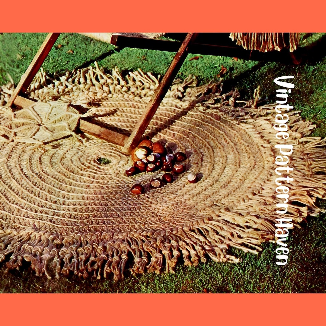 Vintage Crochet Rug Pattern With Macramé Fringe | 1970s Round Boho Rug ...