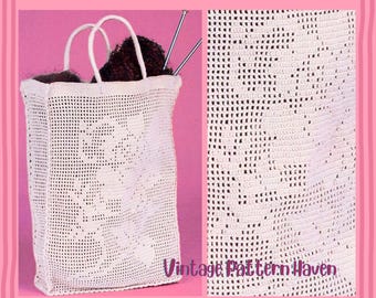 Vintage Floral Lace Crochet Tote Bag Pattern PDF – Filet Crochet Rose Motif, Summer Handbag, DIY Handmade Gift, Intermediate Crochet