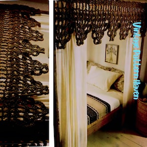 Vintage Crochet Bed Canopy Pattern PDF – Boho Valance or Window Treatment – Easy Jute Yarn DIY Room Decor – Quick Crochet Project