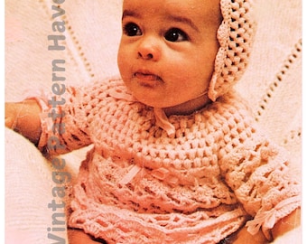 Vintage Crochet Baby Layette Pattern | 1970s Newborn Set | Dress, Bonnet, Booties, Mittens & Skirt | Heirloom Baby Shower Gift Idea