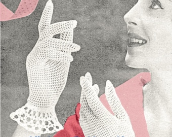 Vintage 1960s Crochet Gloves Pattern – Delicate Lacy Shell Stitch Gloves with Long Cuffs – Elegant Retro Summer Accessory
