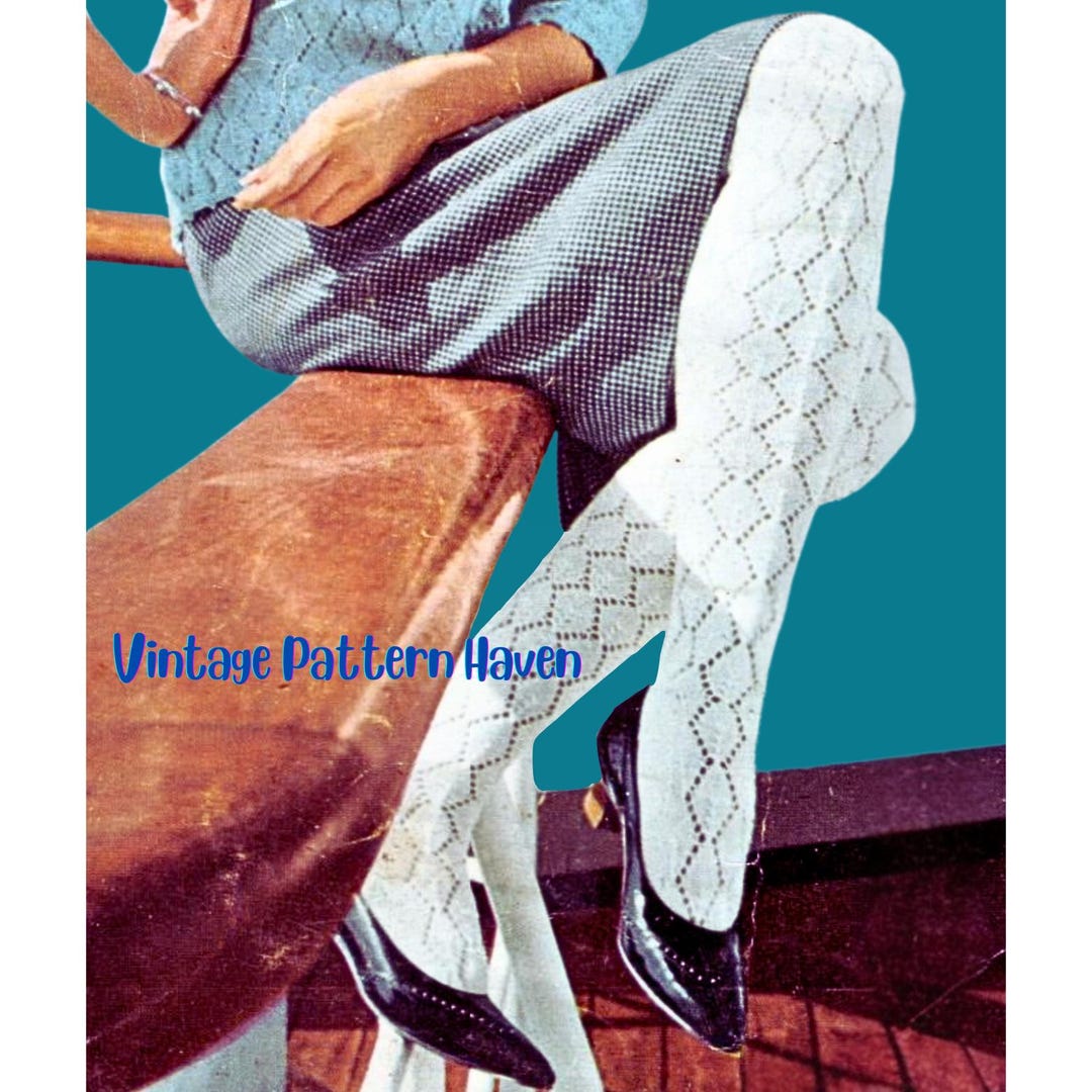 1970s Knitted Stockings Pattern PDF | Retro Openwork Zigzag Tights ...