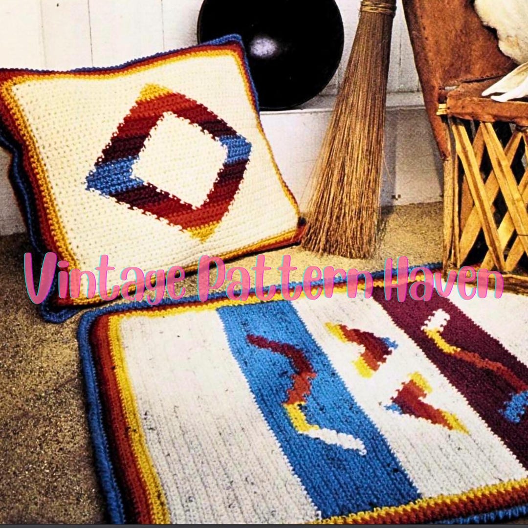 Country Rug Pattern Vintage Native American Crochet Rug & Cushion Pattern | Southwestern ...