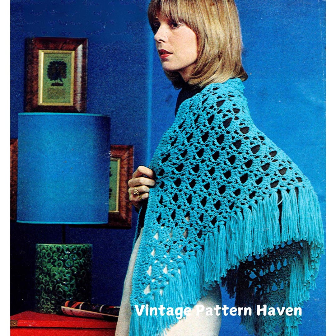 1970s Vintage Crochet Shawl Pattern PDF Boho Tasseled Wrap Retro DIY ...