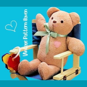 Vintage Teddy Bear Sewing Pattern | Plush Toy Tutorial | Must Be Enlarged | Sew a Soft Plush Toy | Washable Handmade Gift for Baby or Child