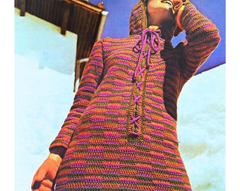 Vintage Crochet Hoodie Pattern | Colorful Ski Top Sweater with Hood | Cozy Winter Jumper in 3 Sizes | Snug and Stylish Winter Pullover DIY