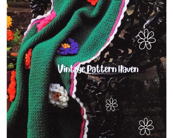 Vintage Crochet Afghan Pattern PDF | Boho Floral Blanket Pattern | Retro Hippie Home Decor | Dimensional Flower Crochet Throw | 46x48”