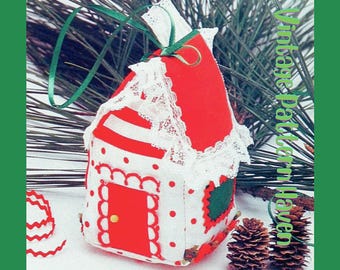 Vintage Christmas Cottage Ornament Sewing Pattern PDF – DIY Patchwork Holiday Decor, Retro Tree Hanging, Easy Scrap Fabric Project