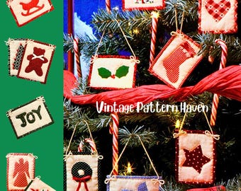 Patchwork Christmas Ornaments Pattern – 14 Scrap Fabric Holiday Motifs, Easy Hand Quilting DIY Xmas Decorations, Eco-Friendly Craft