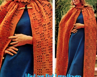 Vintage Crochet Cloak Pattern PDF – Medieval Irish Filet Crochet Coat, Cosplay Maid Marian Cape, Ruffled Neckline, One Size Fits All DIY